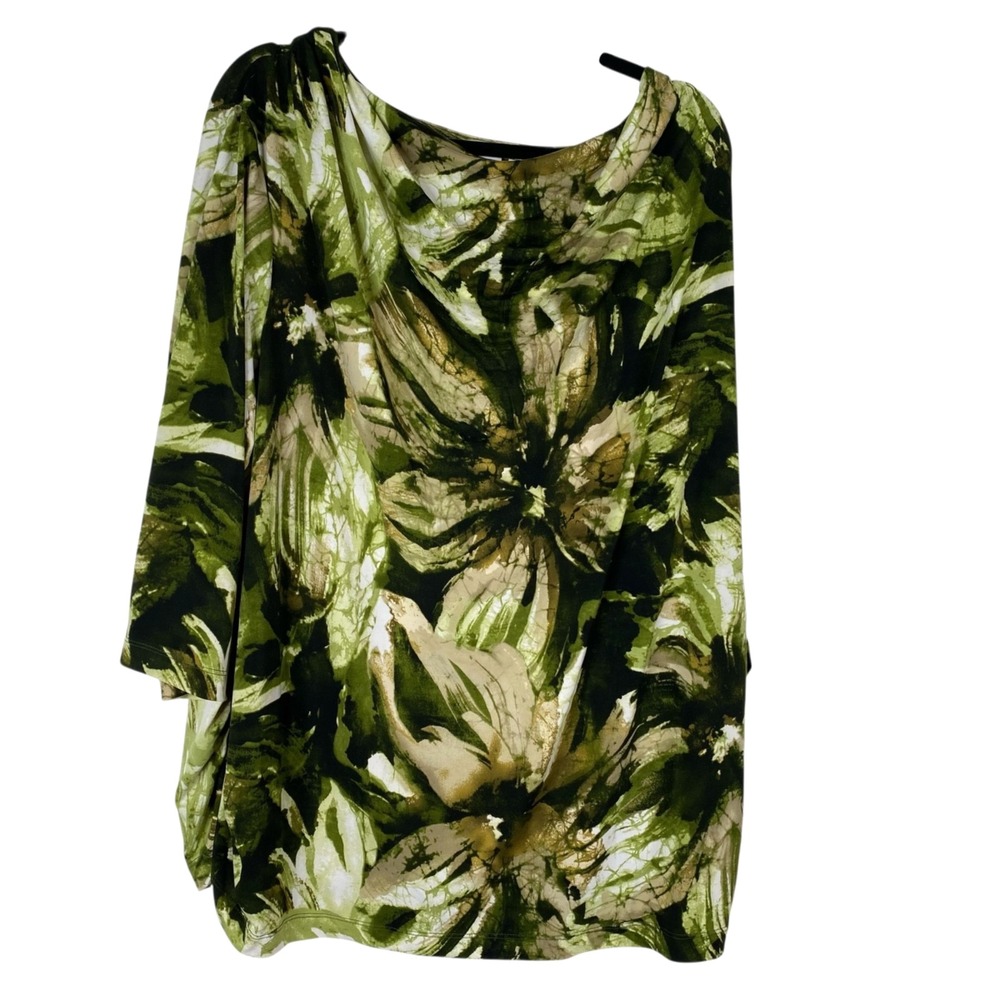 Susan Graver Women's Top Green Sz 3X Liquid Knit Cowl Neck Career Mature
